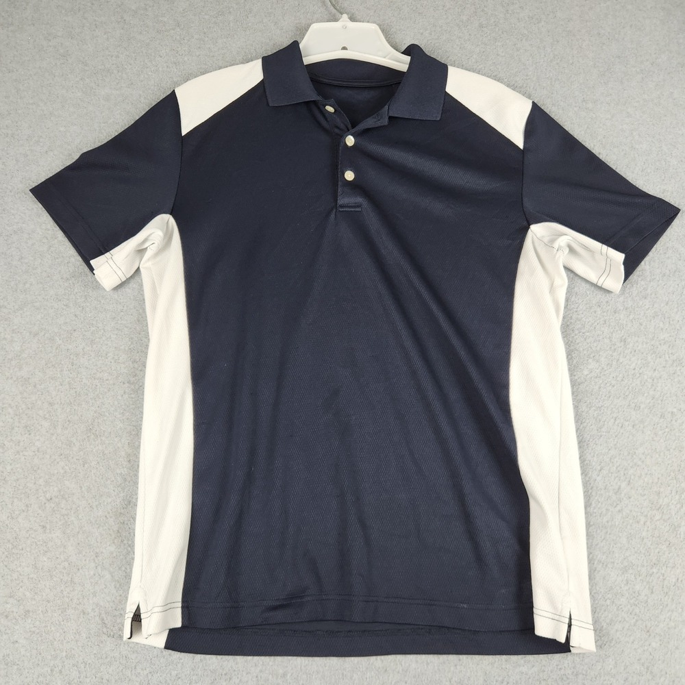 Chaps Polo Shirt Mens Small Blue White Colorblock Side Slit Performance Tennis